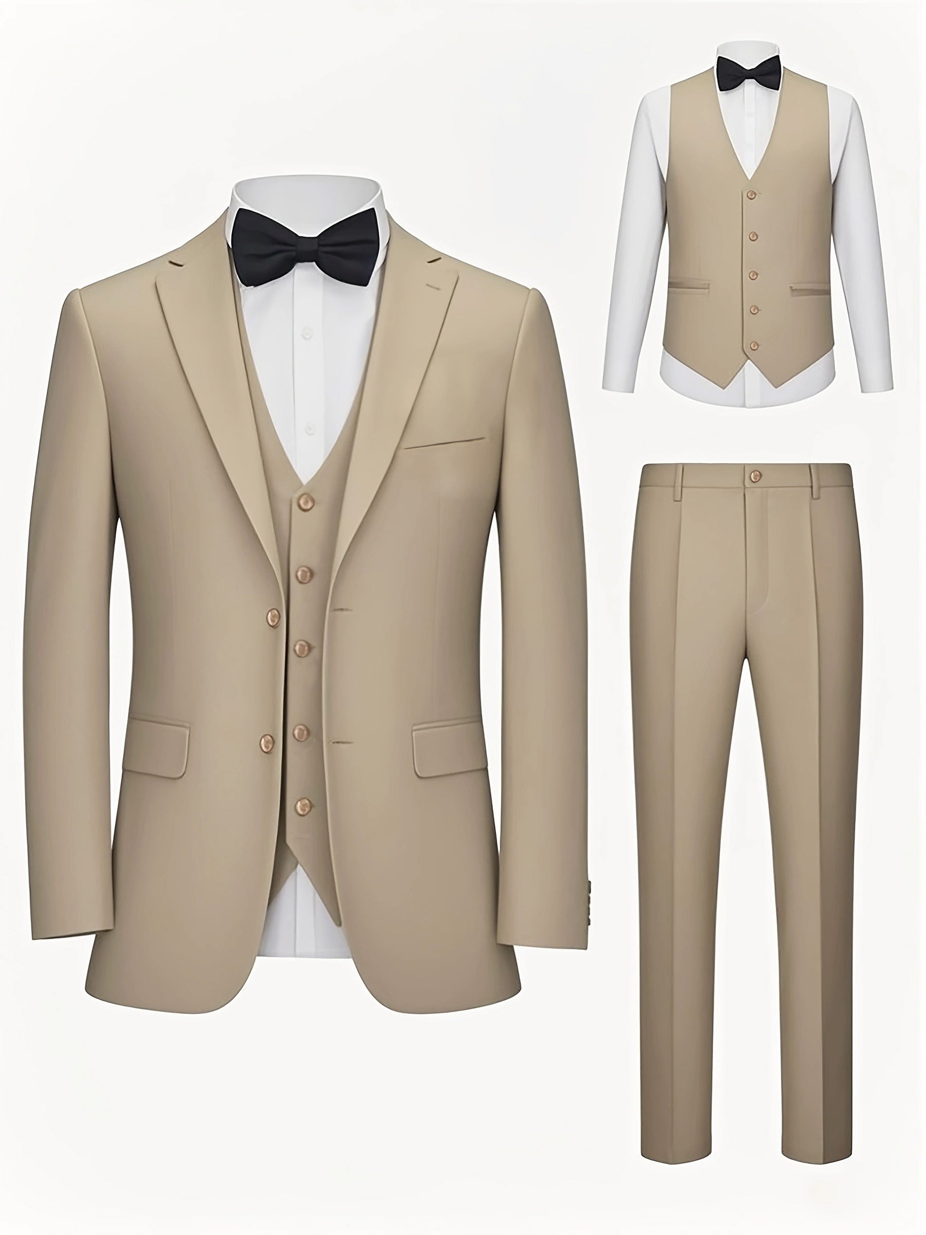 Ensemble de smoking pour homme, trois pièces, costume de mariage, double boutonnage, veste, gilet, pantalon, (001)