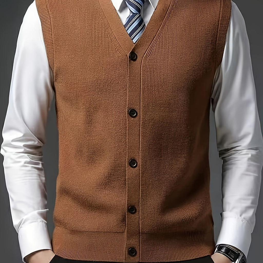 Gilet à col en V de couleur unie tricoté confortable et à la mode pour hommes 1 pièce (Jiang Xuyu)