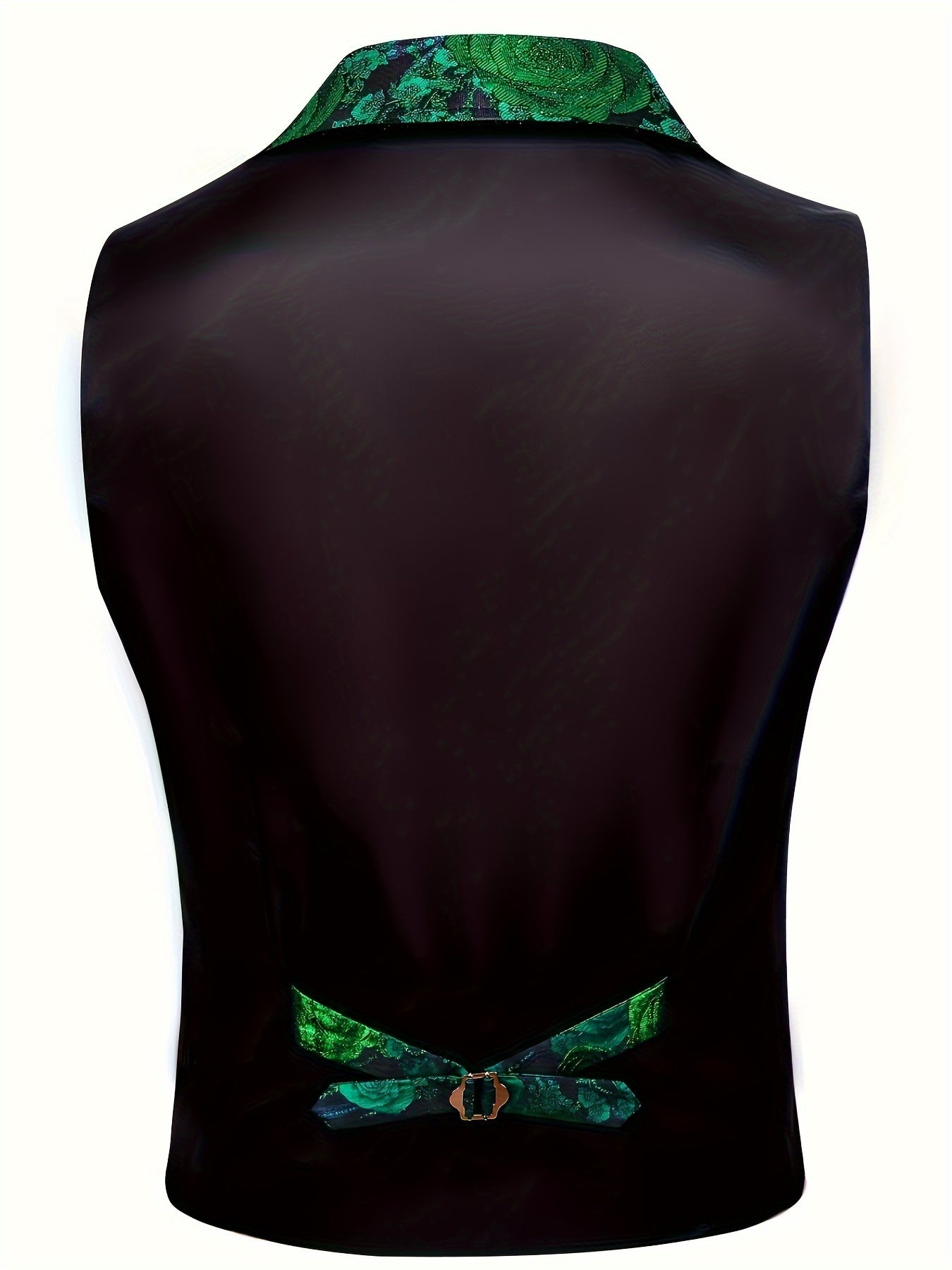 Gilet de Costume Jacquard Floral Vintage pour Hommes - Style Steampunk Gothique, Imprimé Floral Vert & Doré, Col Sur Mesure, Bouton en Cuivre, Poches Latérales, Parfait pour les Mariages, Bal de Promo & Événements Formels