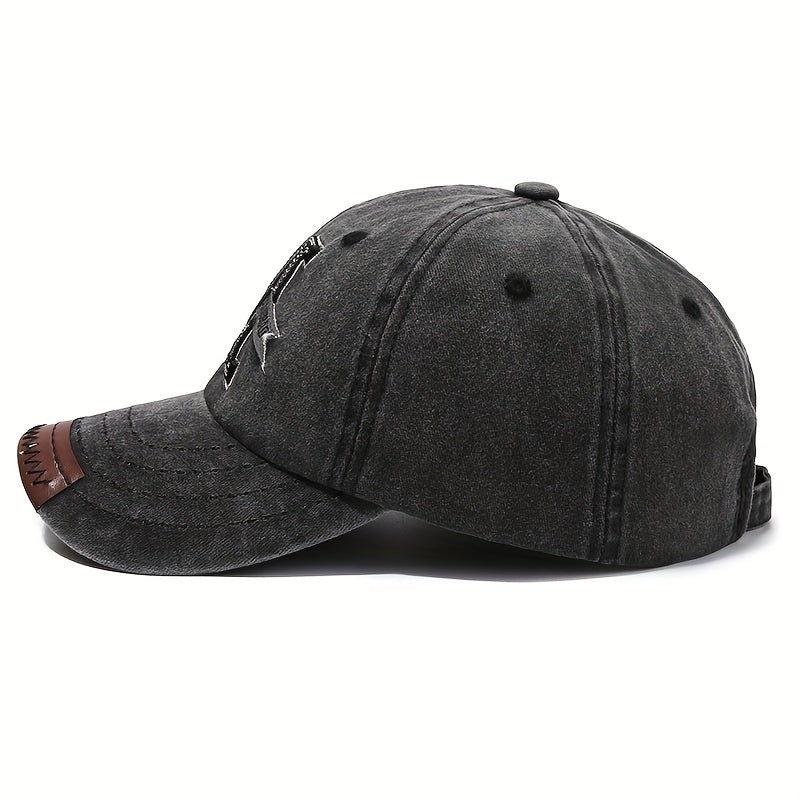 1pc Unisex Sunshade Vintage Washed Baseball Cap With Letter M Embroidered For Outdoor Sport, Golf, Fishing