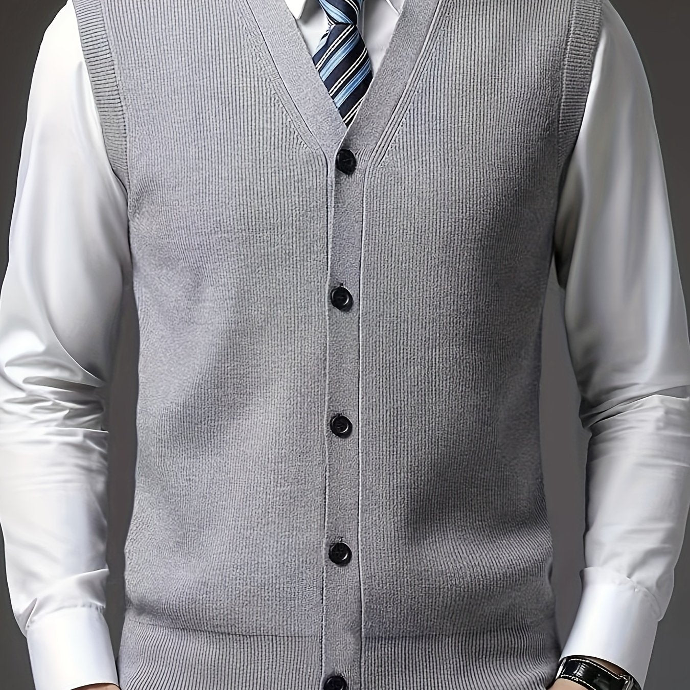 Gilet à col en V de couleur unie tricoté confortable et à la mode pour hommes 1 pièce (Jiang Xuyu)