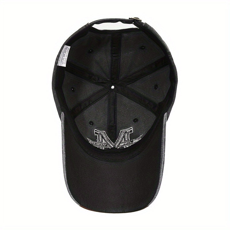1pc Unisex Sunshade Vintage Washed Baseball Cap With Letter M Embroidered For Outdoor Sport, Golf, Fishing